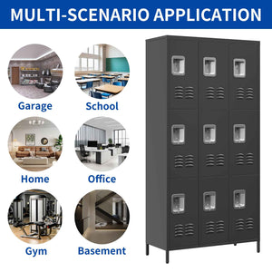 9 Door Metal Lockers With Lock For Employees,School,Office,Gym,Bedroom,Storage Locker Cabinet,Gray,Assembly Required,Black