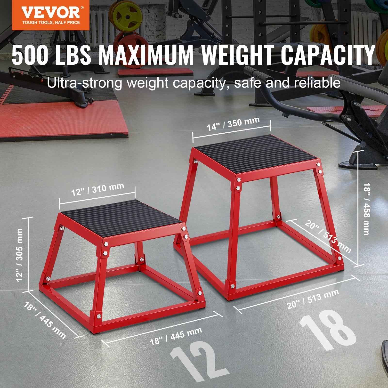 Plyometric Jump Box, 12 Inch Plyo Box, Steel Plyometric Platform And Jumping Agility Box, Anti-Slip Fitness Exercise Step Up Box For Home Gym Training, Conditioning Strength Training, Red