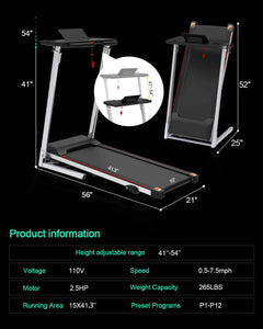 Walking Pad Under Desk Treadmill For Home Office -2.5HP Walking Treadmill 0.5-7.5MPH  Capacity Treadmill For Walking Running Remote Control Batteries