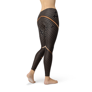Womens Striped Lines Sports Brown Leggings - Pulse & Root