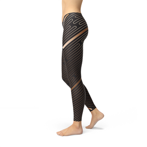 Womens Striped Lines Sports Brown Leggings - Pulse & Root