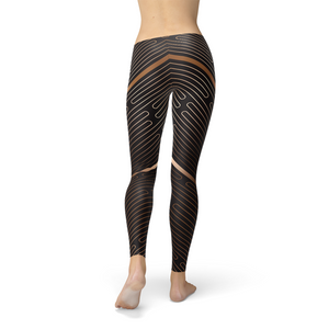 Womens Striped Lines Sports Brown Leggings - Pulse & Root